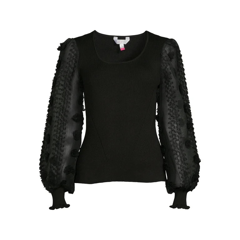 No Boundaries Juniors' Scoop Neck Top with Floral Bell Sleeves - Walmart.com | Walmart (US)