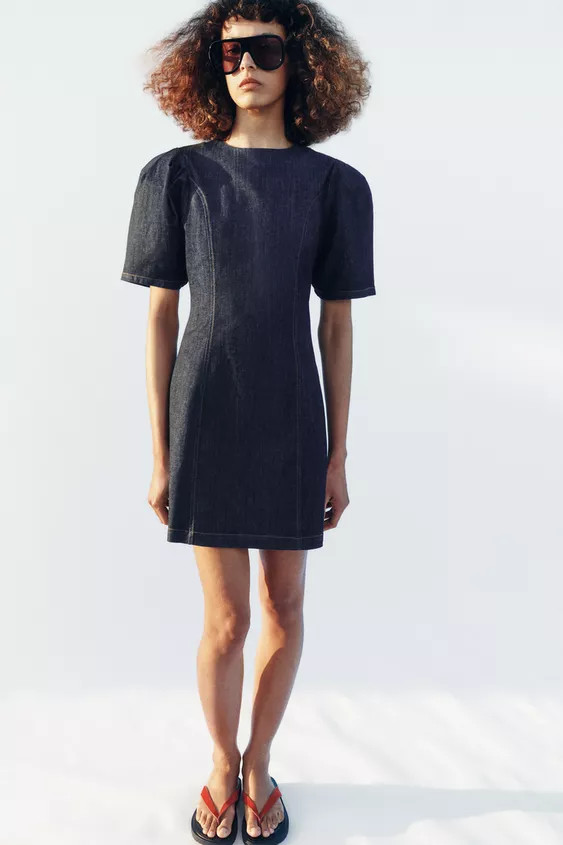 Z1975 PUFF SLEEVE MINI DENIM DRESS | Zara US