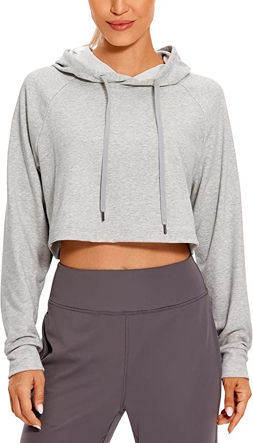 CRZ YOGA Women's Casual Cropped Hoodie Long Sleeves Drawstring Sweatshirts Cute Pullover Workout ... | Amazon (US)
