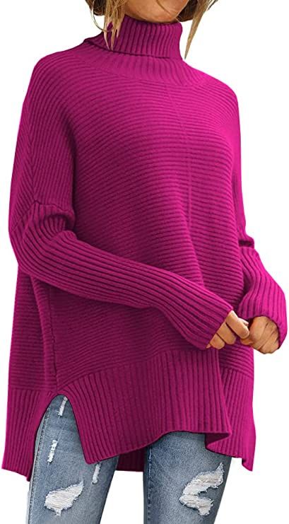 LILLUSORY Womens Turtleneck Oversized Tunic Fall Sweaters 2022 Long Batwing Sleeve Spilt Hem Pull... | Amazon (US)