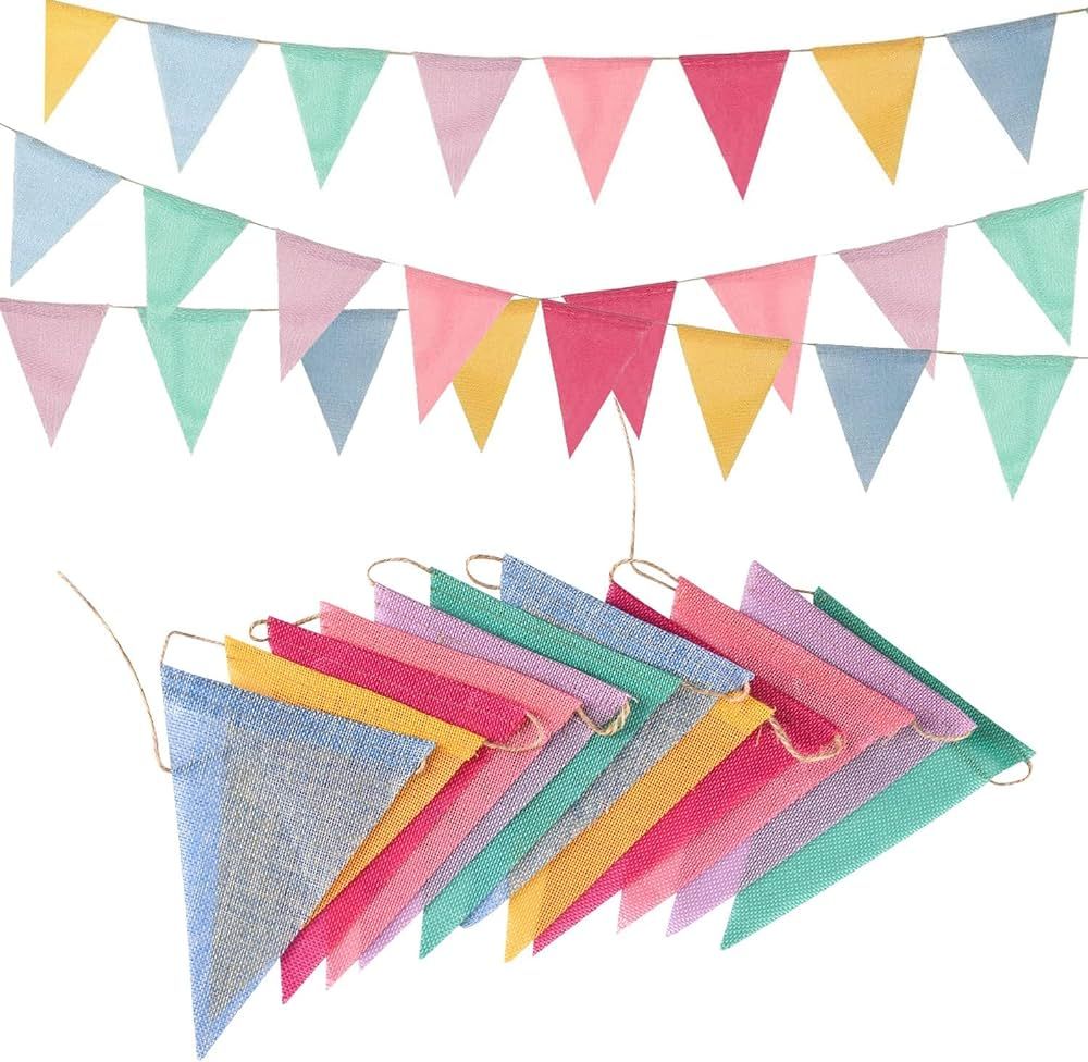 Pennant Banner Flags Pastel - GREATRIL Colorful Triangle Banners for Birthdays Easter Classroom School Carnival Garland Outdoor Burlap Bunting Party Decorations 4 Strings | Amazon (US)