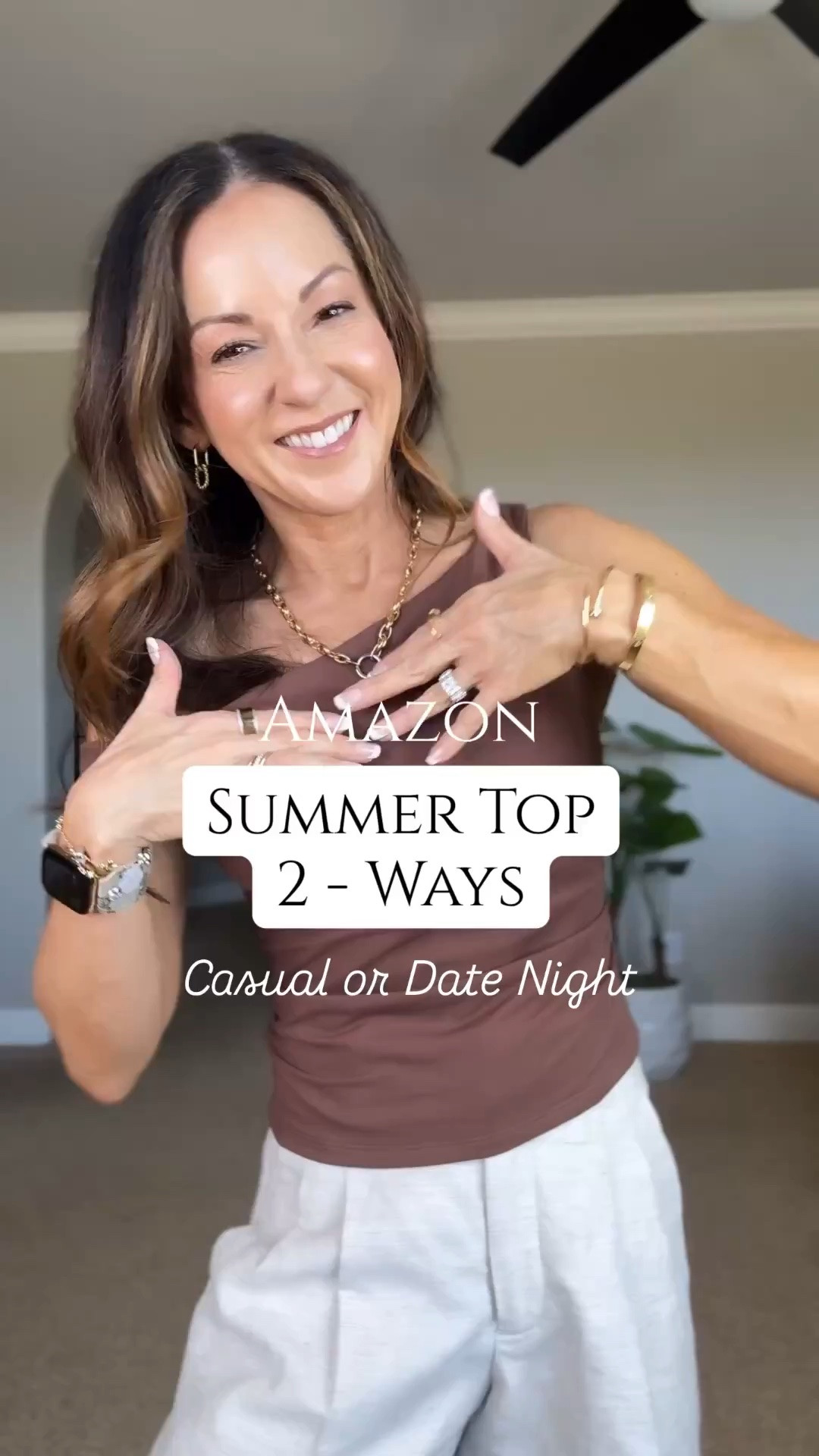 This top is one of those pieces that instantly makes an outfit look more put together. I love that it can be styled two ways, from an easy daytime look to a dressier date night outfit. The fit is flattering, the fabric feels amazing, and the rich brown color is perfect for summer into fall.

brown top, Amazon fashion, date night outfit, casual outfit, elevated basics, summer style, neutral outfits, wide leg pants, chic everyday style, capsule wardrobe, affordable fashion, EverydayHolly

#LTKootd #LTKPetite #LTKOver40
