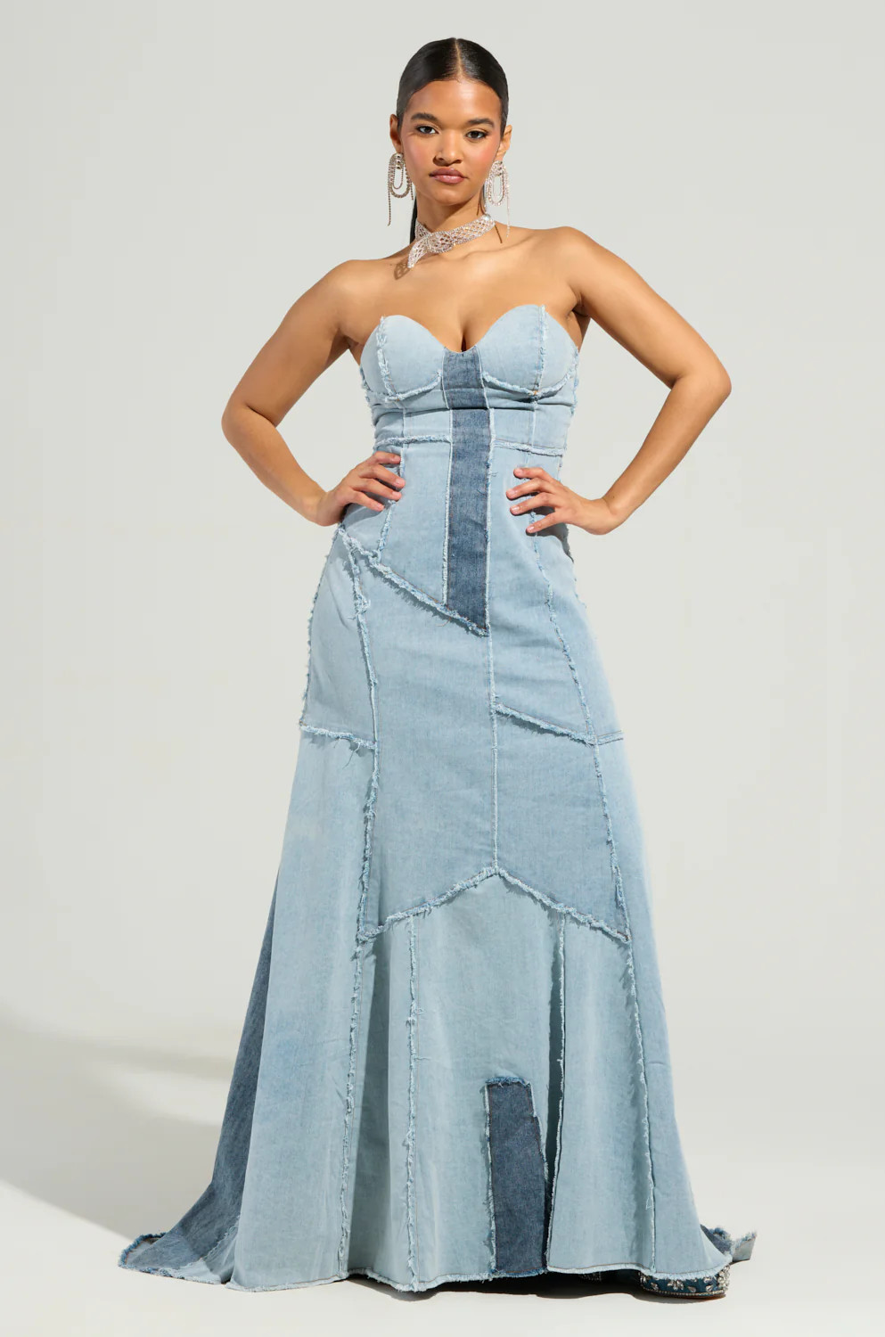 IT'S BRITNEY PATCHWORK DENIM MAXI DRESS | AKIRA