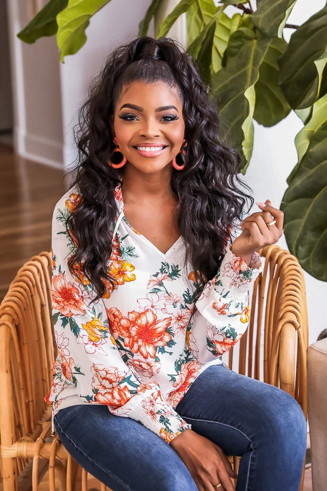 Without Notice Ivory Floral Blouse | Pink Lily