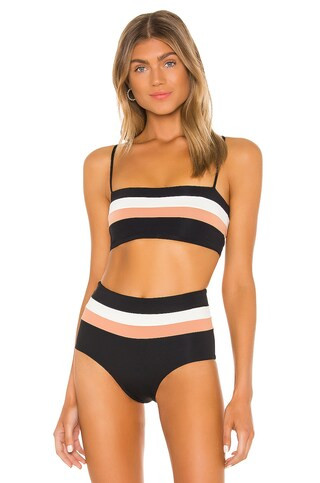 L*SPACE Rebel Stripe Bikini Top in Black, Cream & Chestnut from Revolve.com | Revolve Clothing (Global)