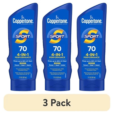 (3 pack) Coppertone Sport Sunscreen Lotion, SPF 70 Sunscreen, 7 fl oz | Walmart (US)