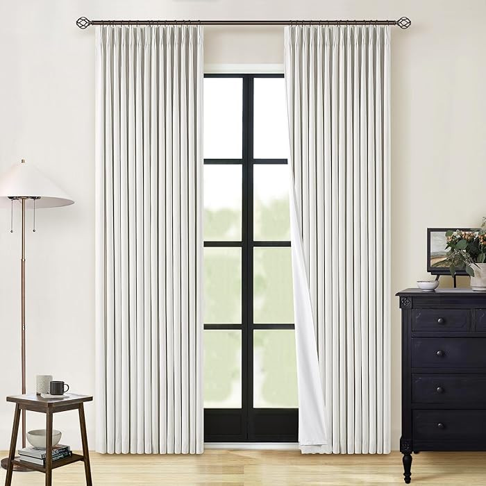 100% Blackout Pinch Pleated Linen Curtains 84 Inch Length 2 Panels for Living Room Bedroom 2 Laye... | Amazon (US)