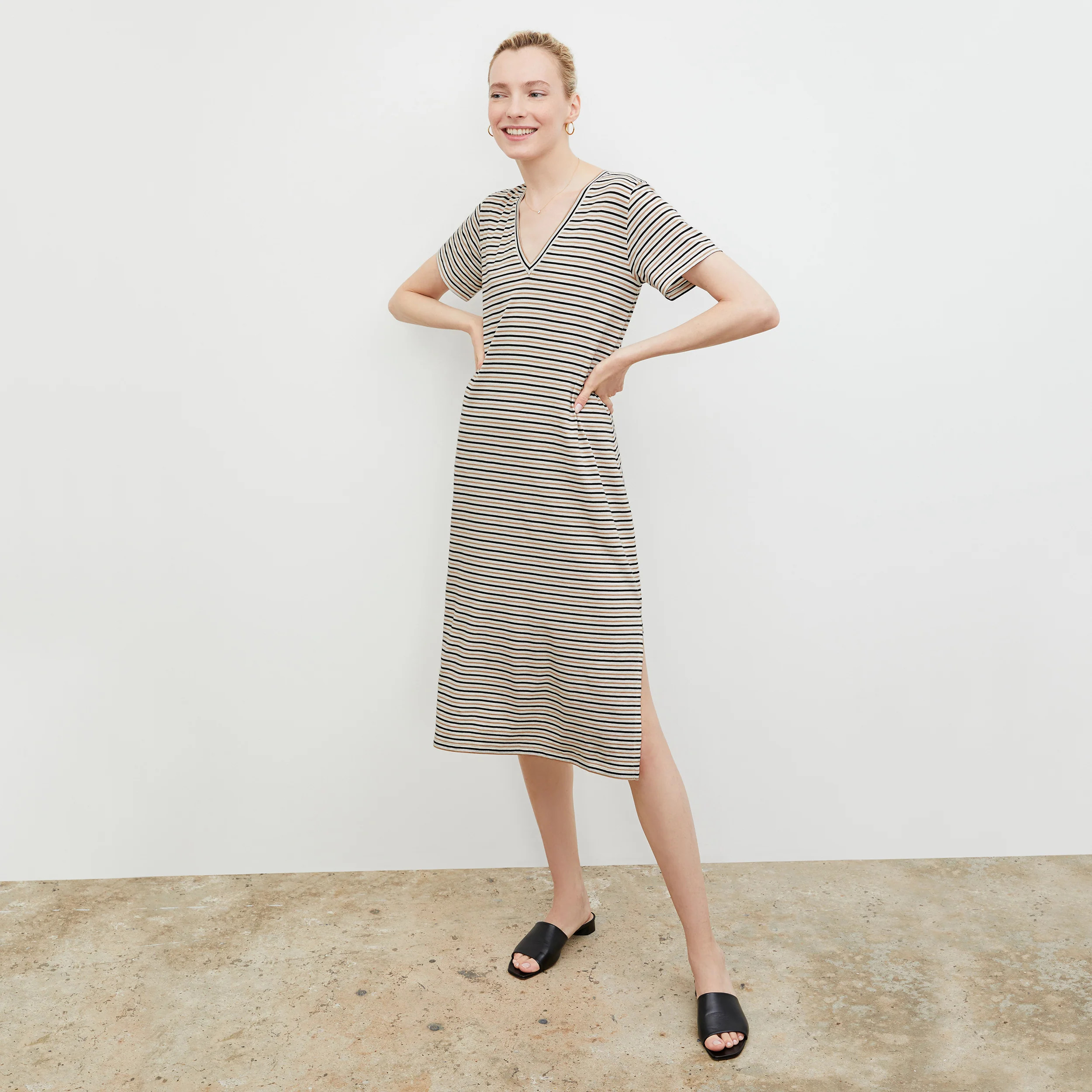 Renee Dress - Thin Striped Cotton :: Tan / Black | MM LaFleur