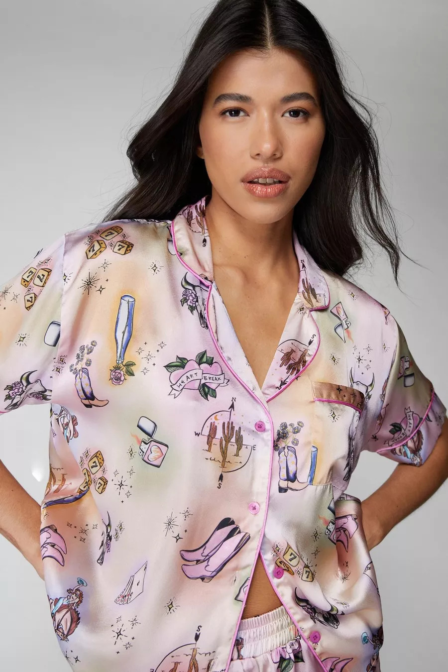 Satin Tie Dye Cowboy Pajama Shorts Set | Nasty Gal US