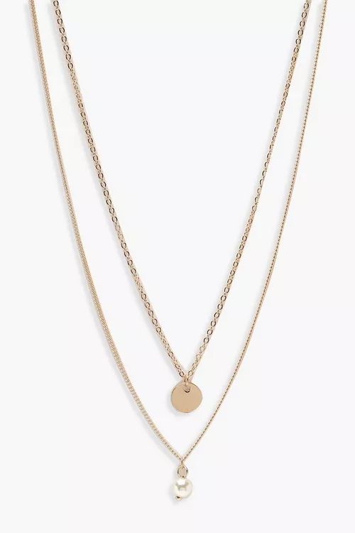 Circle & Pearl Simple Layered Necklace | Boohoo.com (US & CA)