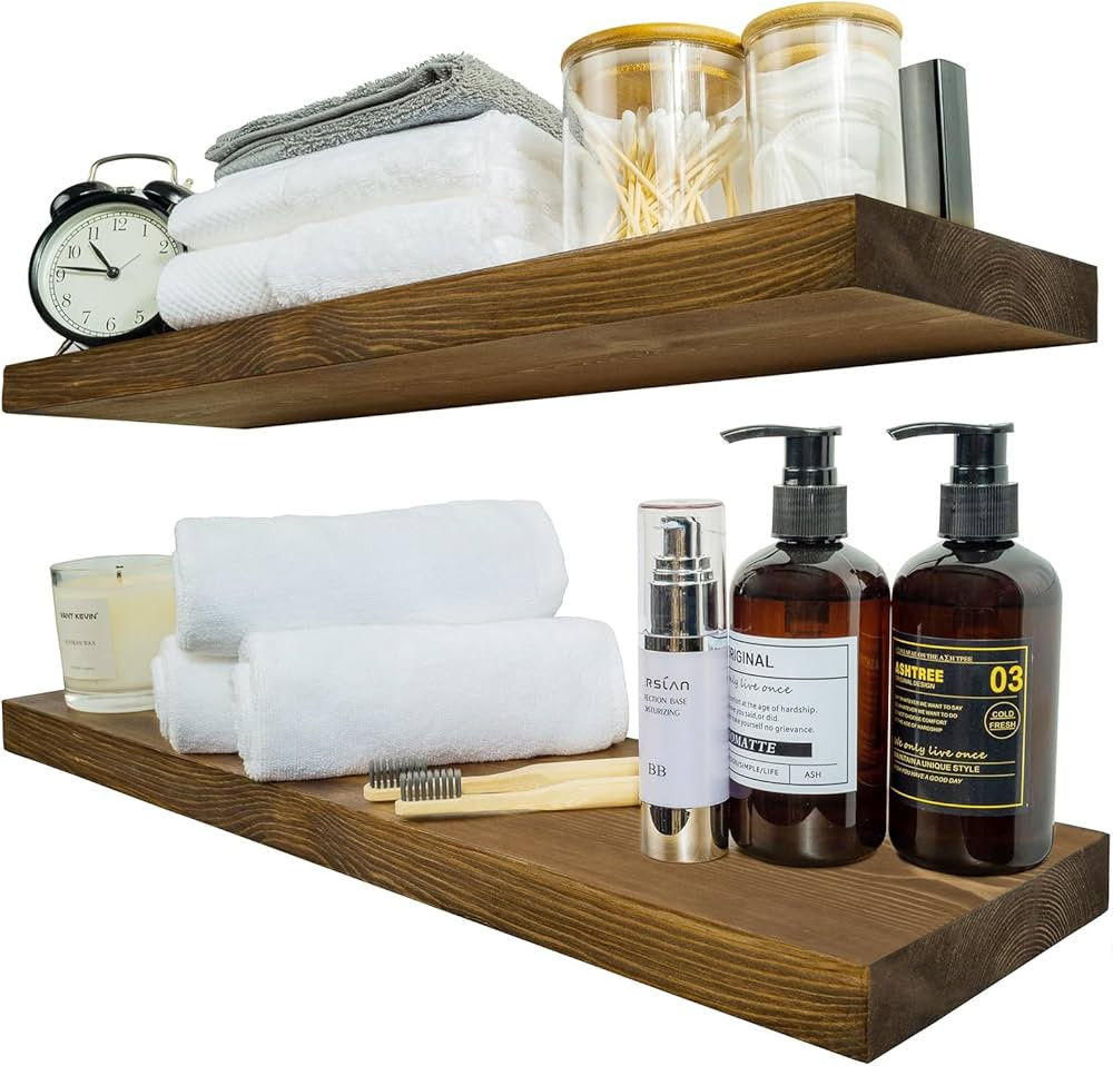 BGMG Wood Floating Shelves for Wall 24 inch Set of 2, Rustic Wooden Wall Mount Shelves for Bathro... | Amazon (US)