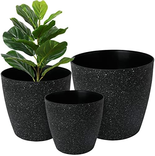 Worth Garden Resin Round Planter Pots for Outdoor Plants 14'' 11 Inch 9 '' Large Plastic Flower Pots | Amazon (US)