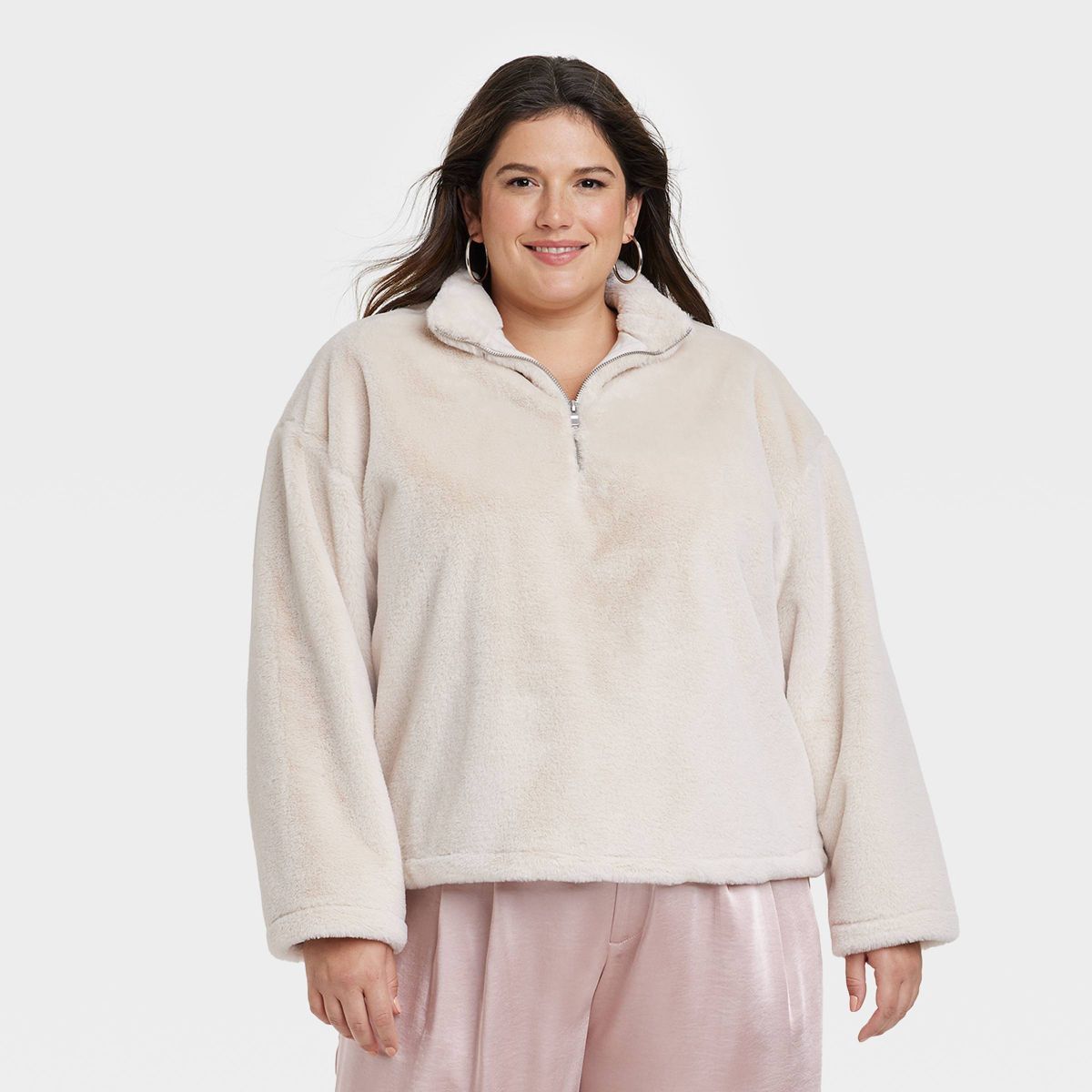 Women's Faux Fur Quarter Zip Sweatshirt - A New Day™ | Target
