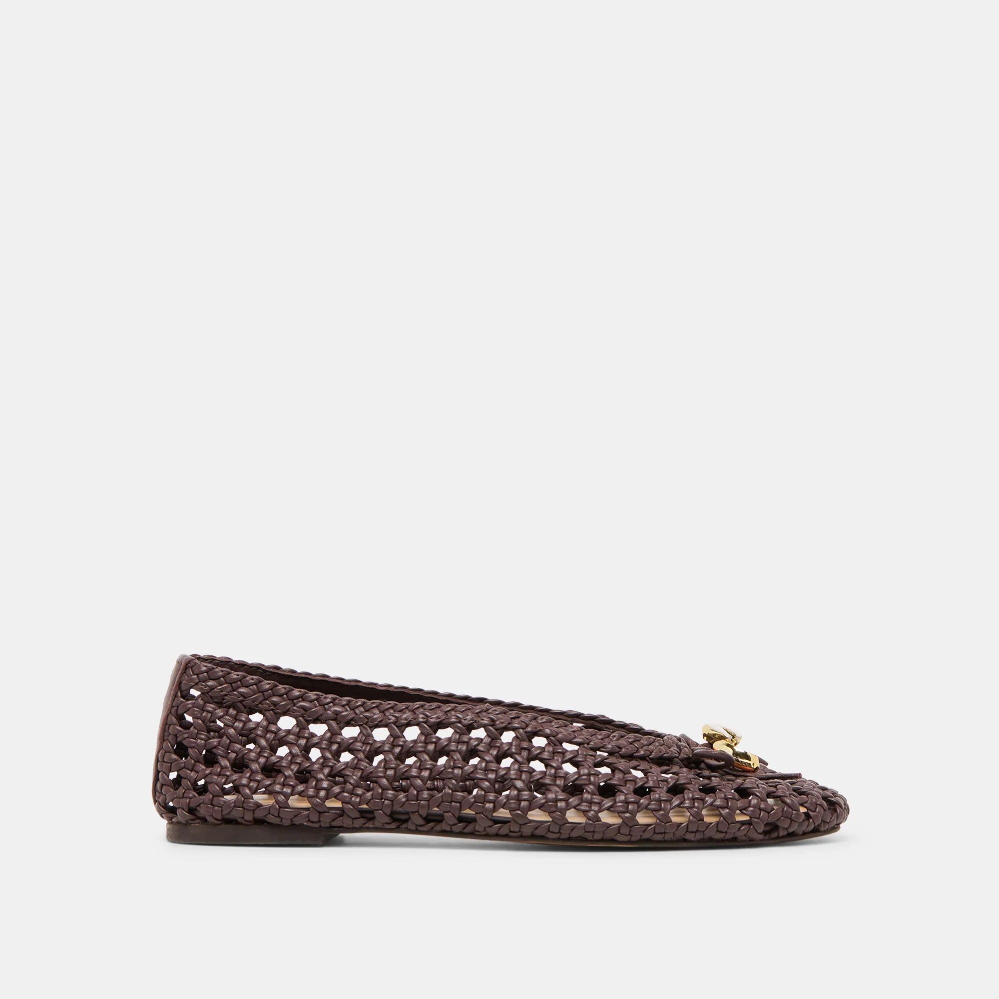 Cason Ballet Flats Dk Brown Woven Leather | DolceVita.com