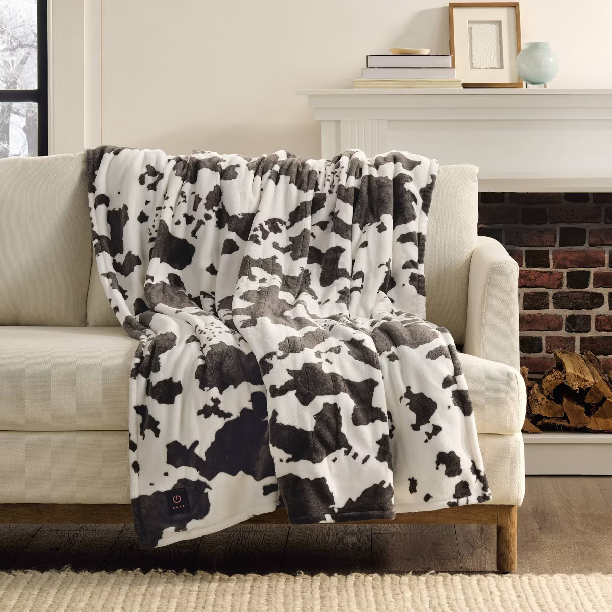 Brookstone Cozy Throw Cow Printed Plush Coffee | Target