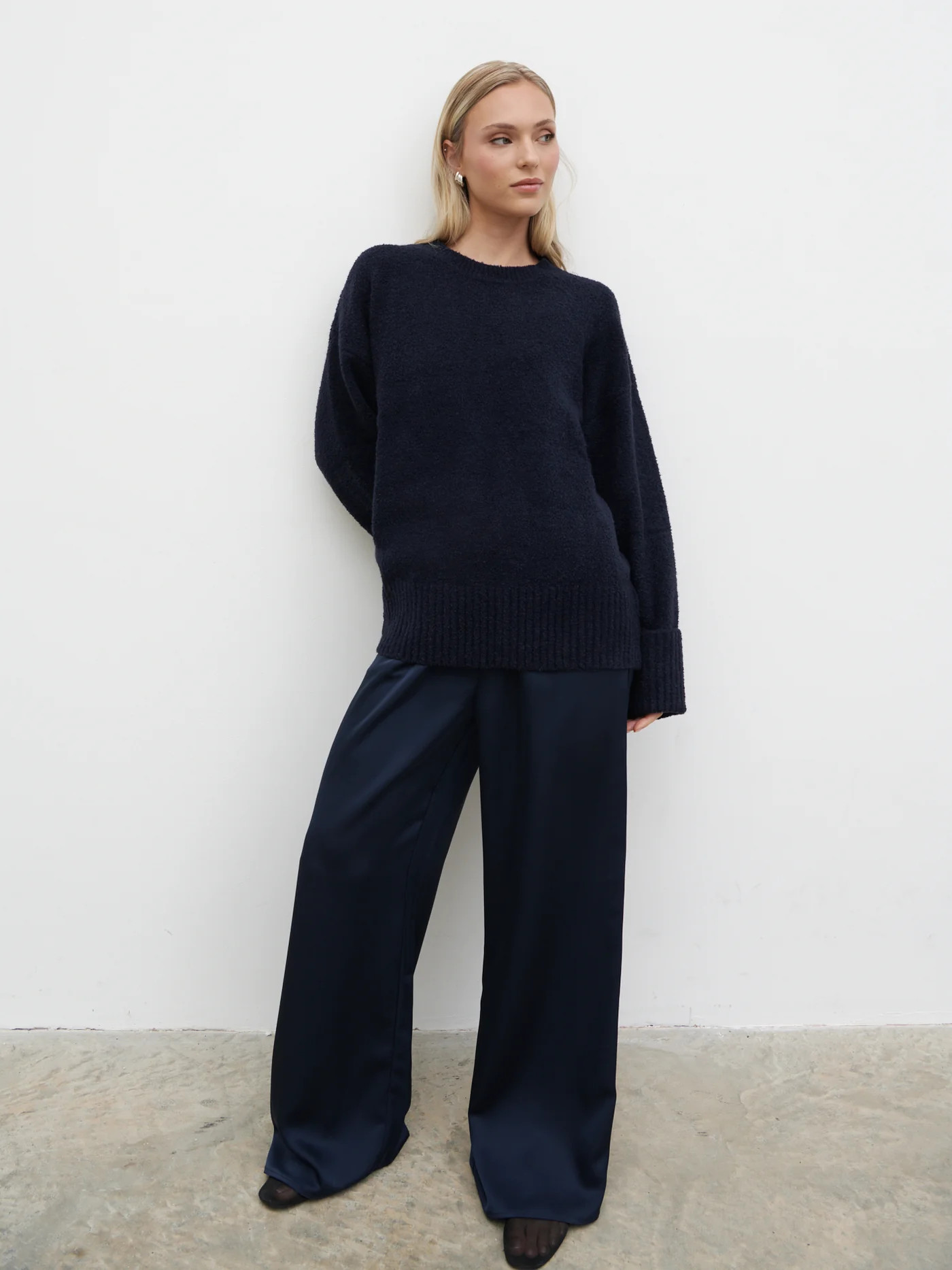 Breya Satin Drawstring Trousers - Navy | Pretty Lavish (UK)