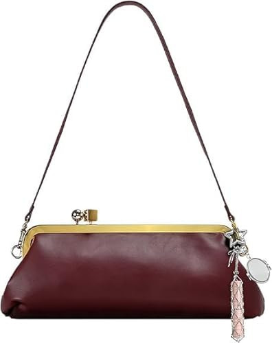 LAIQIAN Kisslock Shoulder Bag for Women PU leather Purses and Handbags Kiss Clasp Handbags Retro Clutch (red-b) | Amazon (US)