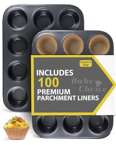 2 Pack Muffin Pan for Baking, Standard Cupcake Pan includes 100 Natural Cupcake Liners, Muffin Tin Nonstick 12 Cup, Baking Pans Set, Carbon Steel Baking Supplies | Amazon (US)