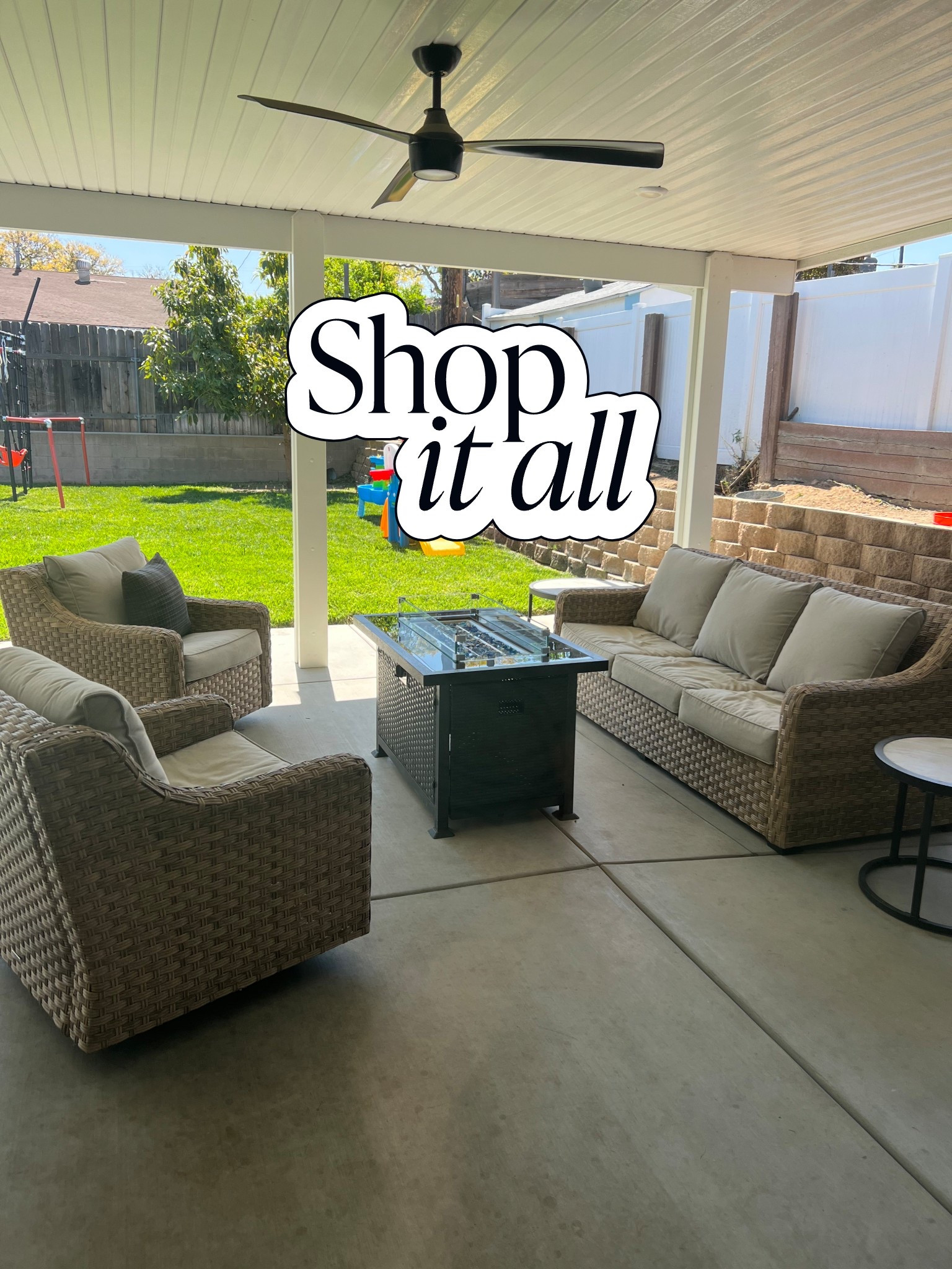 The perfect patio set for all your summer entertaining! Also love this fire pit that doubles as a table. 
#summerfinds 

#LTKHome #LTKSeasonal