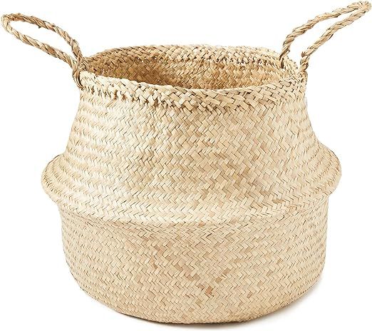 Americanflat Natural Hand-Woven Palm and Seagrass Belly Baskets (11" Tall) | Amazon (US)