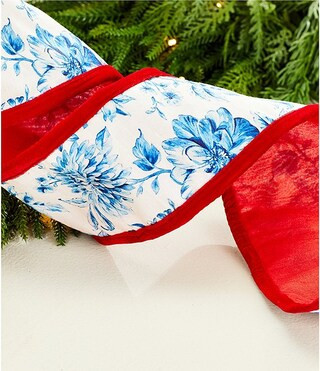 Meet Me Under The Mistletoe Collection Blue Toile Floral Reversible Decorative Ribbon | Dillard's