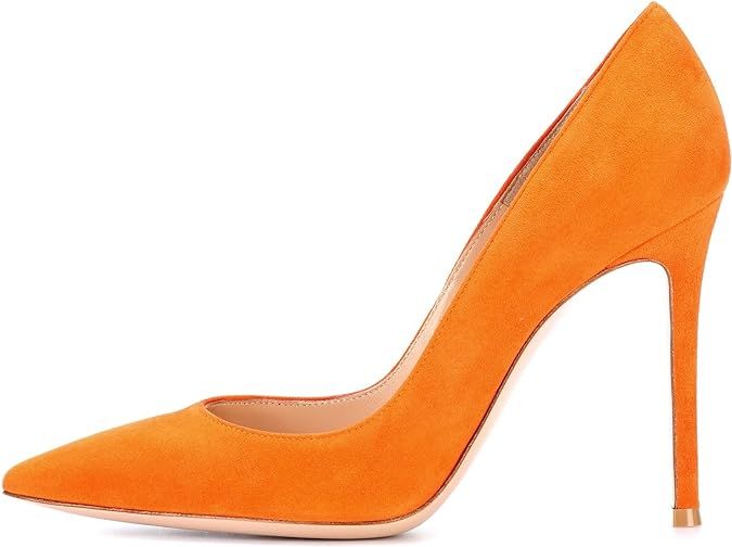 SAMMITOP Women's Pointed Toe High Heel Pumps 10cm Classic Stiletto Suede Shoes | Amazon (US)