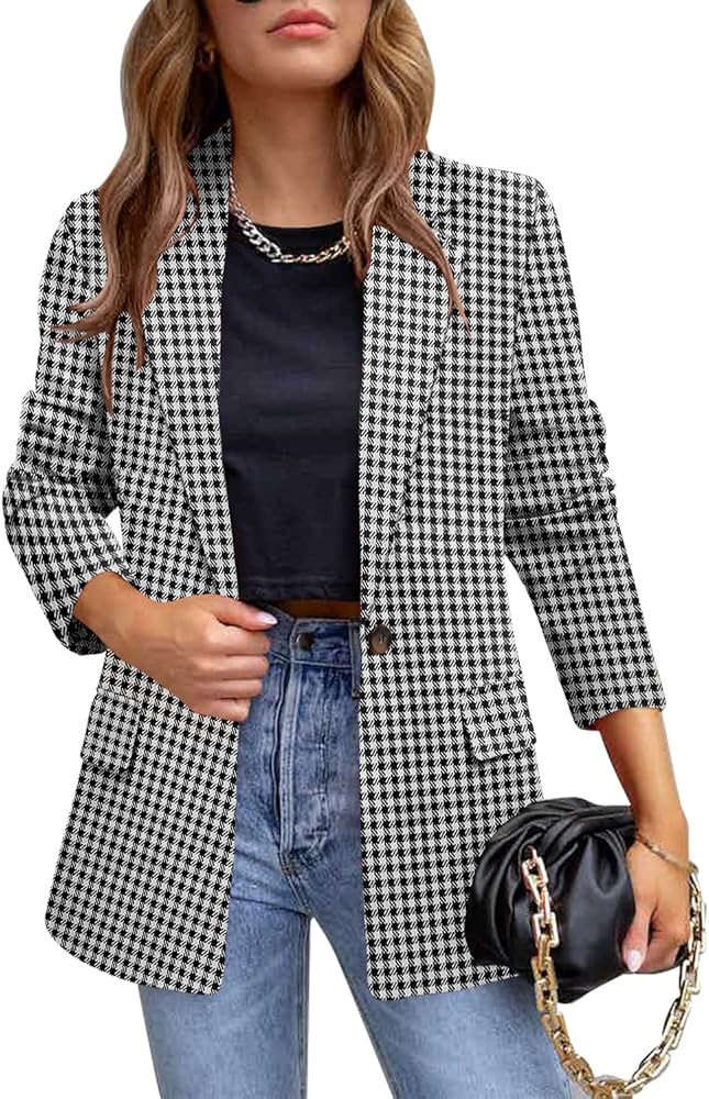 CRAZY GRID Womens Casual Blazer Jacket Long Sleeve Open Front Work Office Blazer Lapel Button Jac... | Amazon (US)