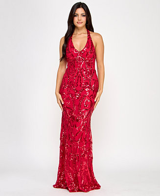 Juniors' Sequined Halter-Neck Evening Gown, Created for Macy's | Macy's