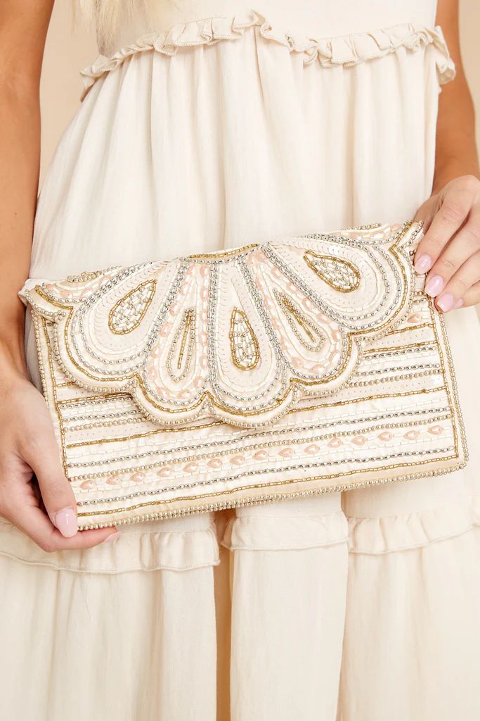 Awaited Perfection Sand Multi Beaded Clutch | Red Dress 