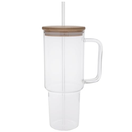 Hobby Lobby Jumbo Glass Tumbler with Bamboo Lid, 40 oz, Clear Glass Body, Large Handle, Straw Included | Amazon (US)