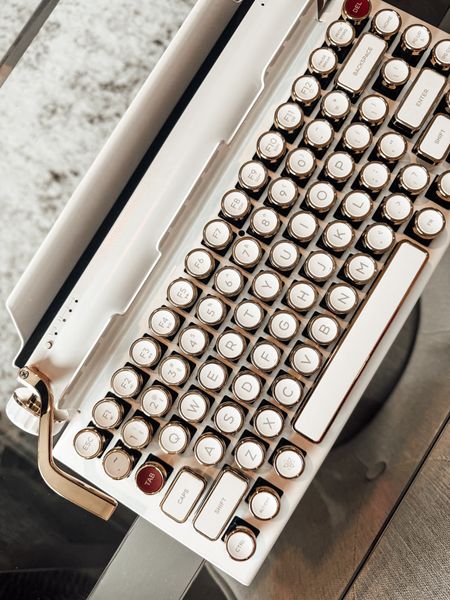 Retro Typewriter Inspired White & Gold Keyboard. Laptop, Desktop, iMac & tablet compatible keyboard. Home Office. Amazon.  

#LTKhome #LTKstyletip