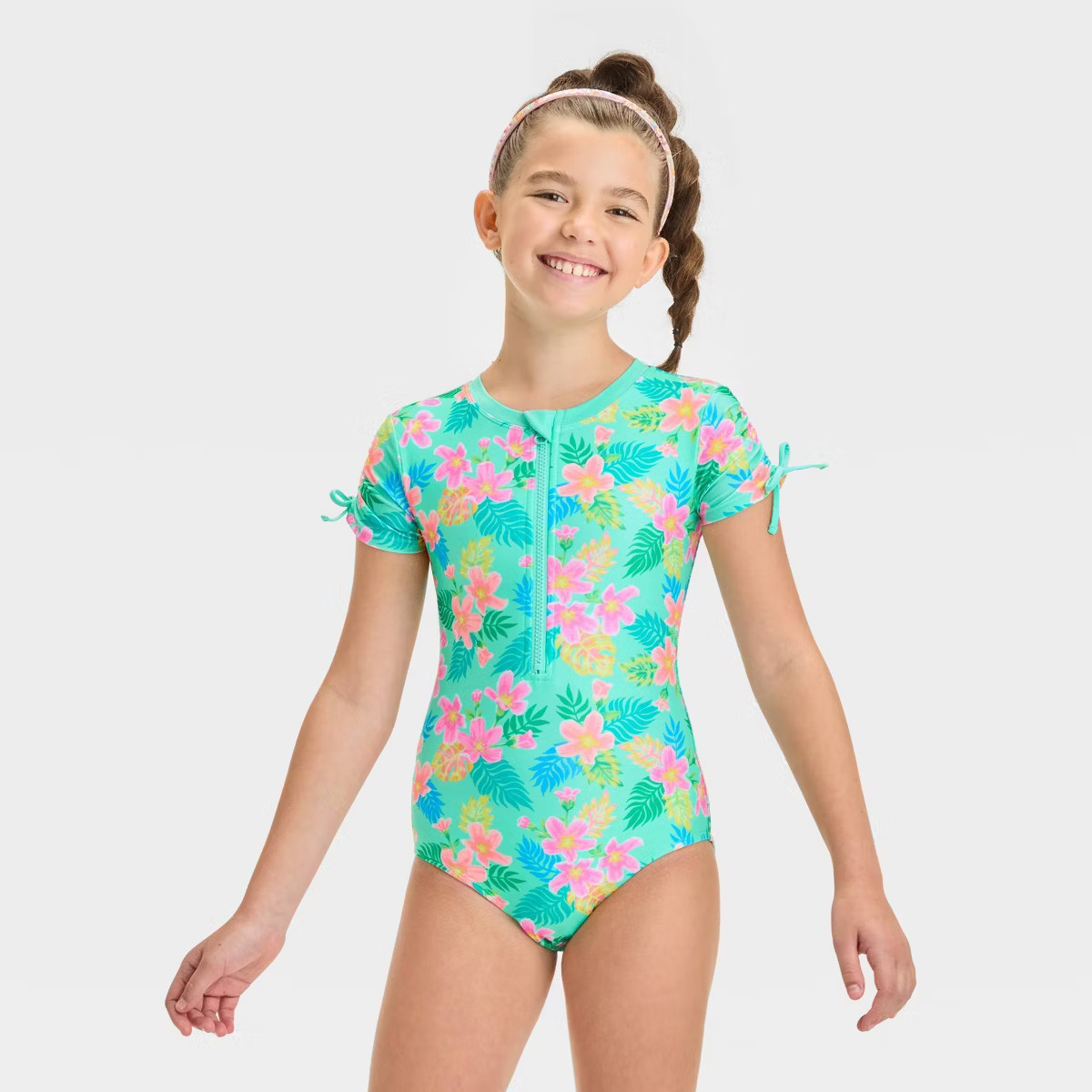 Girls' Enchanting Tropical Floral Printed One Piece Rash Guard - Cat & Jack™ XL | Target
