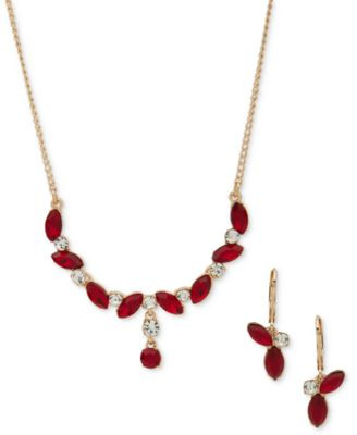 2-Pc. Siam Navette Stone Cluster Necklace and Earrings Set | Macy's