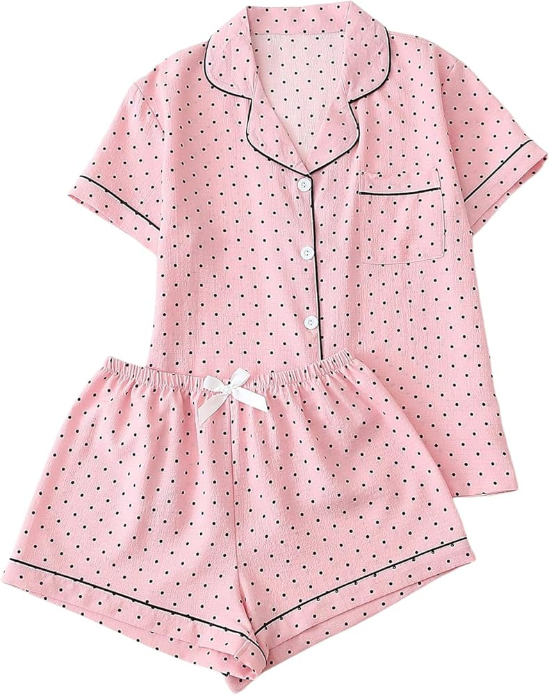 Verdusa Pajamas For Women Set 2 Piece Summer Pajama Sets Cute Pjs Lounge Matching Button Shirt wi... | Amazon (US)