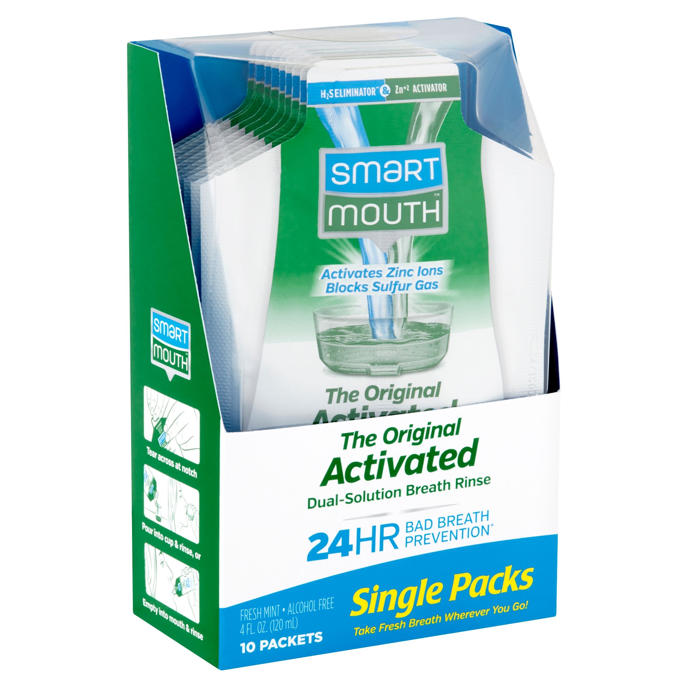 SmartMouth The Original Activated Dual-Solution Breath Rinse Single Packs, 4 fl oz, 10 count | Walmart (US)