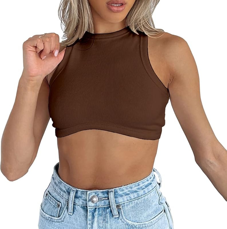 Dwnval Sexy Sleeveless Crewneck Ribbed Knitted Tank Crop Tops for Women | Amazon (US)