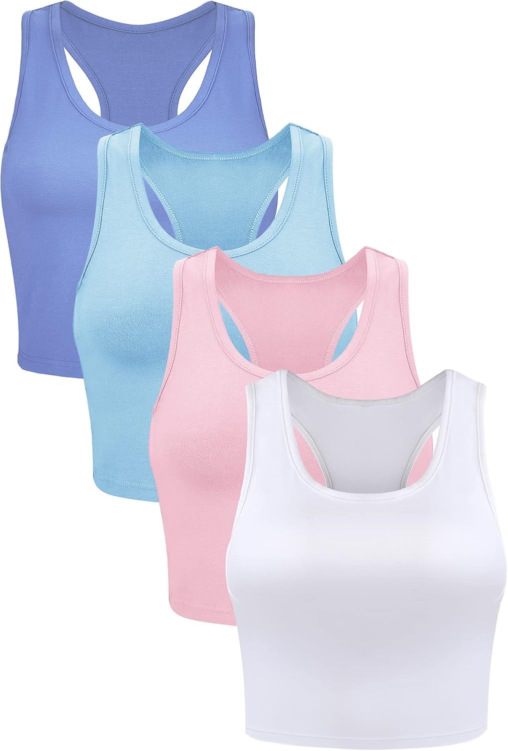 Geyoga 4 Pieces Basic Workout Crop Tank Tops Sleeveless Racerback Sport Tank Top for Women Yoga R... | Amazon (US)