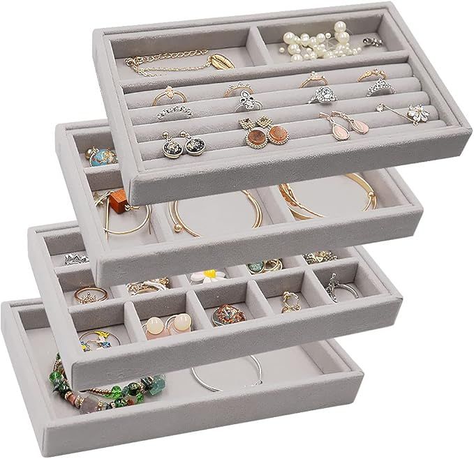 Stackable Jewelry Organizer Trays Drawer Inserts ,Velvet Earring Display Trays, Box Ring Holder N... | Amazon (US)
