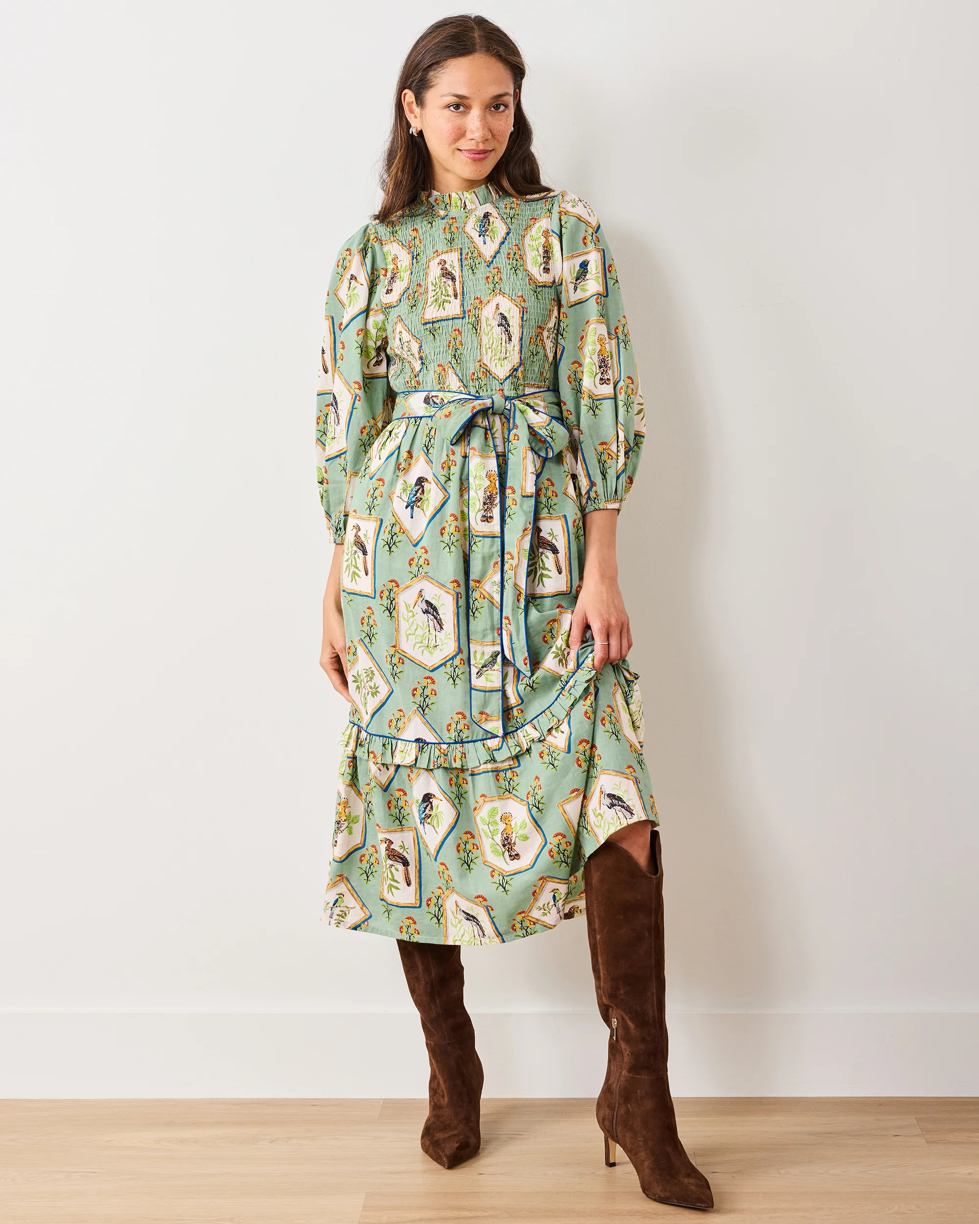 Birds Of India - Cassidy Dress - Sage | Printfresh