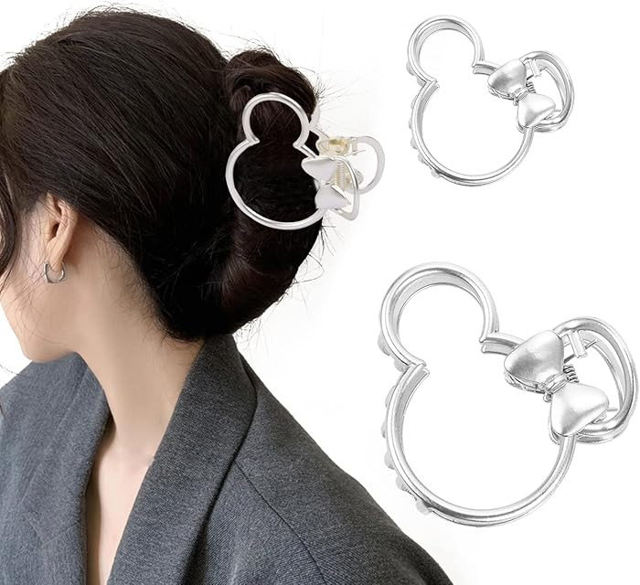 Hair Clip, 2Pcs Metal Silver Hair Claw Clips for Thick Heavy Hair, Mouse Head Hollow Out Non-slip... | Amazon (US)