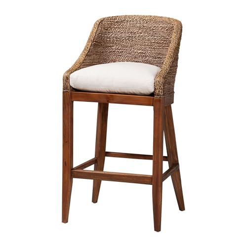 Bali & pari Jasper Seagrass Bar Stool with Mahogany Wood Frame - Coastal Seating with Woven Wingback and Cushioned Seat for Bar Island or Lounge, Brown Wash | Amazon (US)