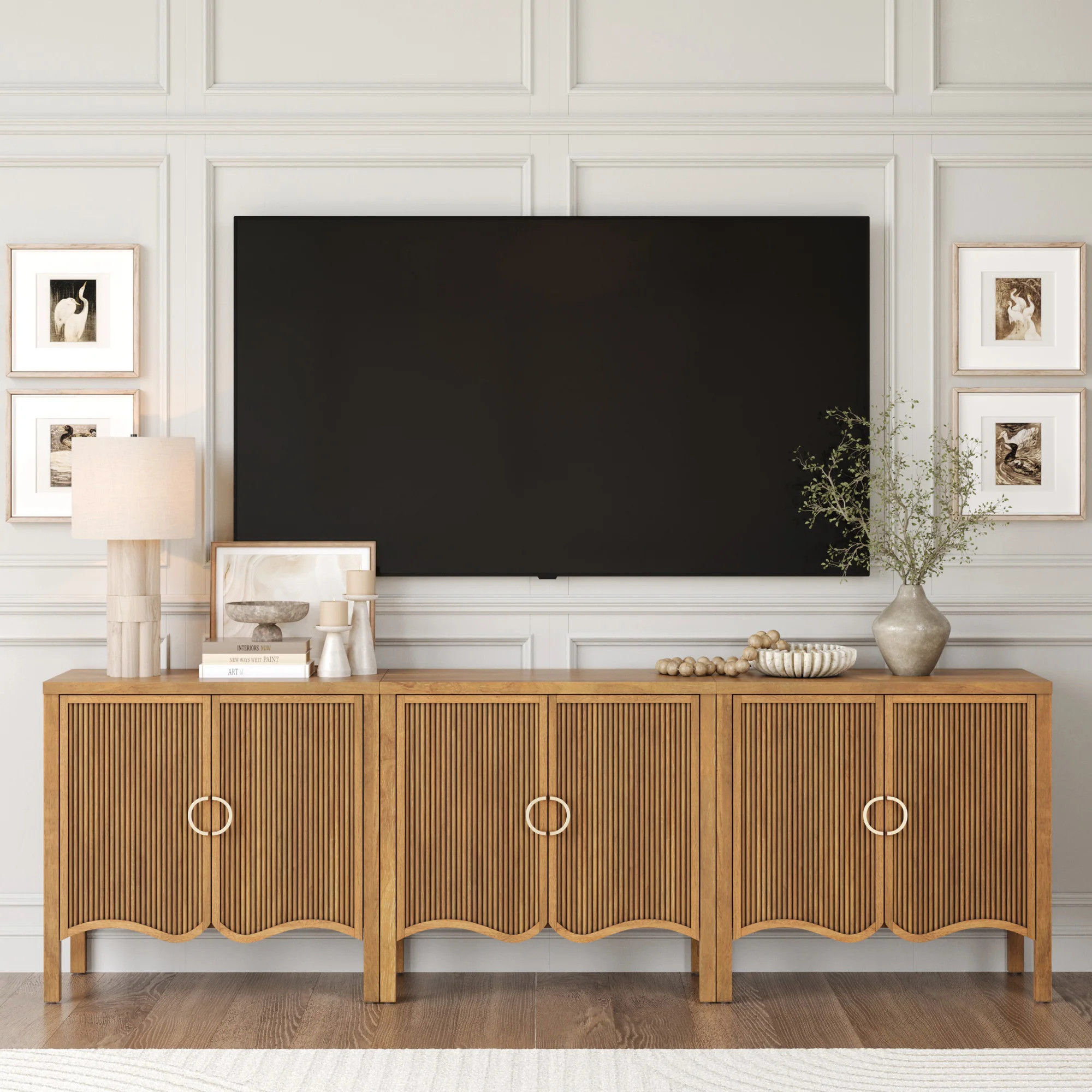 Transitional Fluted Cabinet or TV Stand Light Brown (Set of 3) | Nathan James