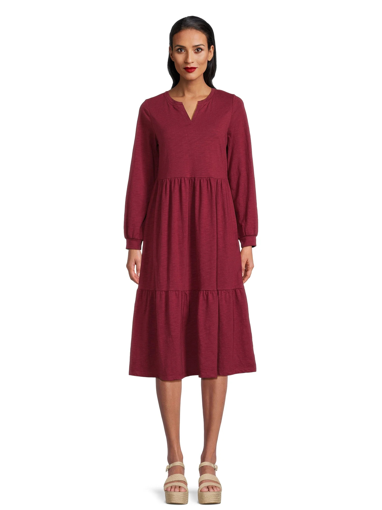 Time and Tru Women's Knit Tiered Midi Dress | Walmart (US)