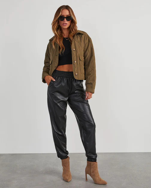 Jamila Faux Leather Joggers - Black | VICI