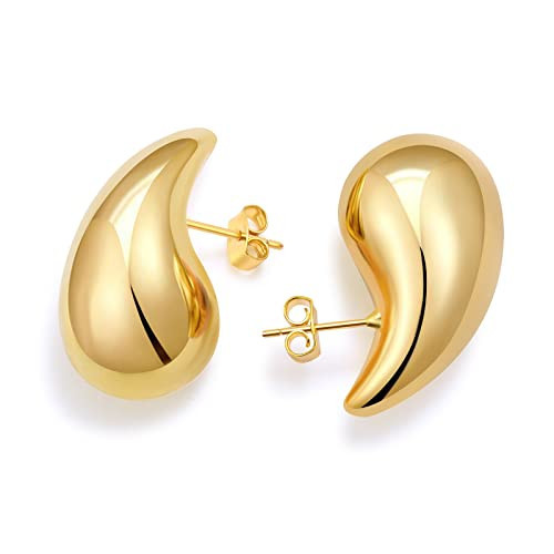Teardrop Earrings Jewelry for Women Chunky Gold Hoop Earrings for Women Earring Dupes Hypoallergenic 18K Real Gold Plated Lightweight Waterdrop Fashion Jewelry (1pair gold) | Amazon (US)