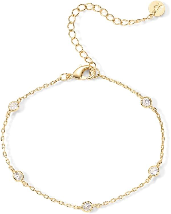 PAVOI 14K Gold Plated Beaded/Cuban/Cubic Zirconia Station Chain Adjustable Bracelet for Women | Amazon (US)