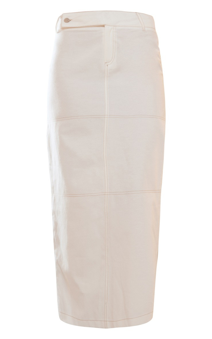 Cream Contrast Stitch Lightweight Twill Midaxi Skirt | PrettyLittleThing US