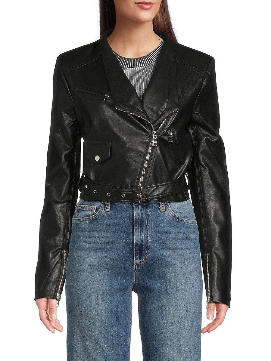 Rta Women's Faux Leather Cropped Biker Jacket - Black - Size S | Saks Fifth Avenue OFF 5TH