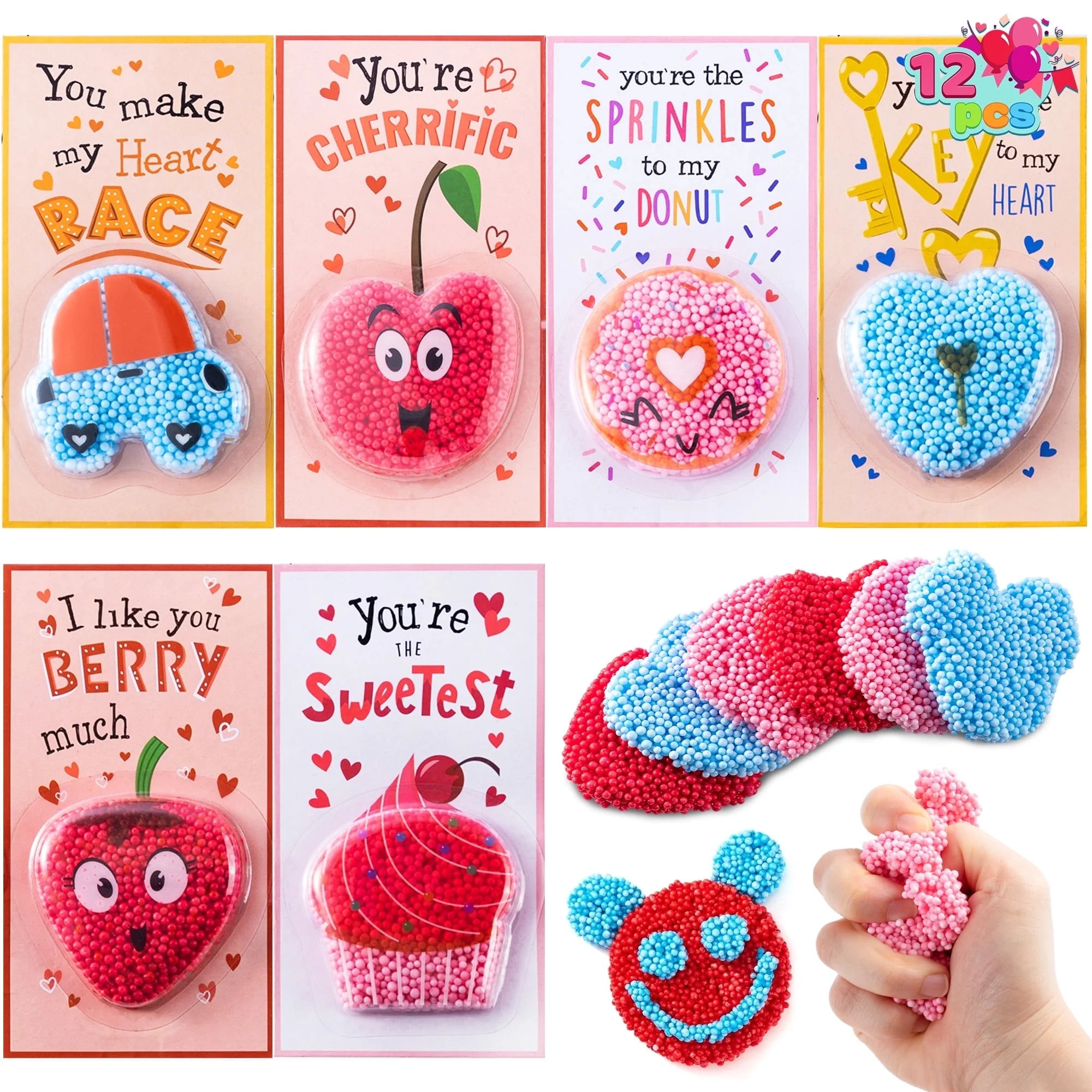 Joyfy 12 Packs Valentines Cards for Kids, Foam Squishy Toys, Stress Relief for Valentine Party Fa... | Walmart (US)