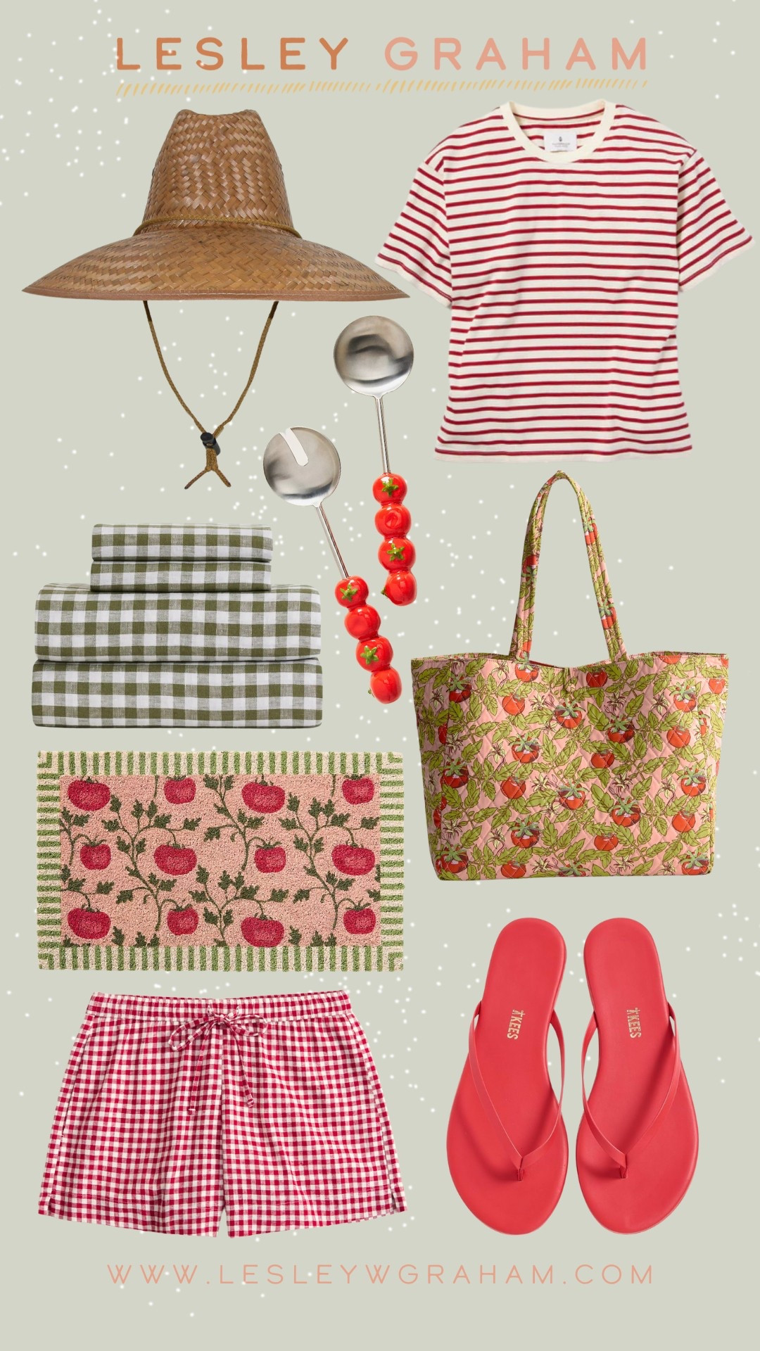 Tomato decor tomato style tomato serving ware tomato door mat red sandals summer hat red gingham shorts red striped shirt tomato bag green gingham linen sheets. Tomato summer!  

#LTKStyleTip #LTKSeasonal #LTKHome